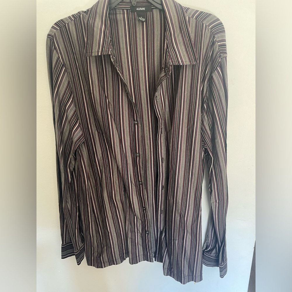 Alfani Mens Large Stretch Fabric Button Up Long Striped Shirt Large